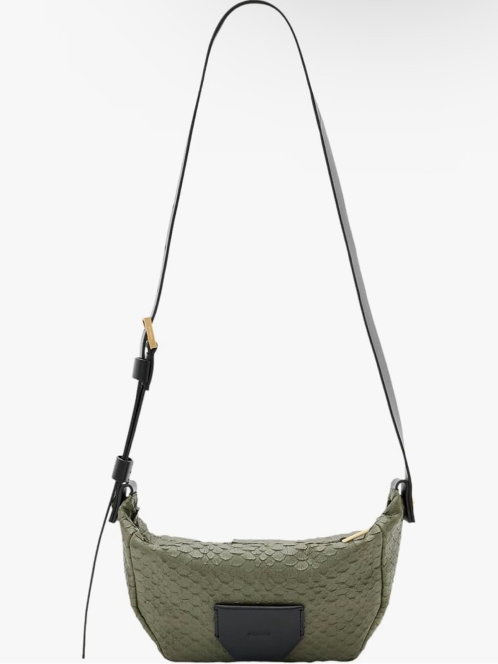 All Saints Olive Textured Crossbody with Black Strap